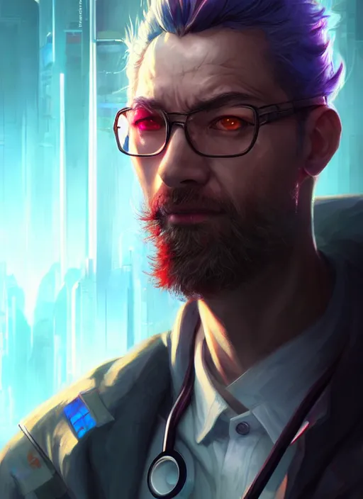 Prompt: character concept art of a cyberpunk doctor, key visual, realistic shaded perfect face, fine details, dystopian environment and background, by stanley artgerm lau, wlop, rossdraws, james jean, andrei riabovitchev, marc simonetti, and sakimichan, trending on artstation
