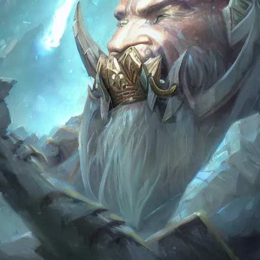Image similar to the hero mountain king from the game warcraft 3, oil painting, by greg rutkowski