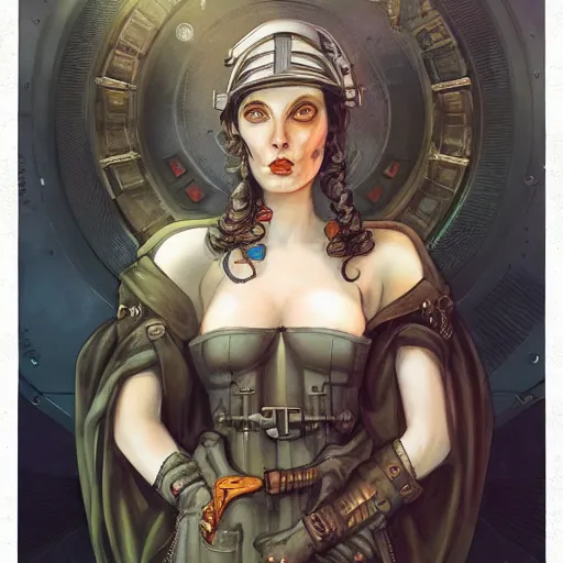 Image similar to a dieselpunk portrait in the style of anna dittmann and donato giancola and charles dulac.