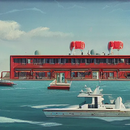 Image similar to yachting club by simon stalenhag