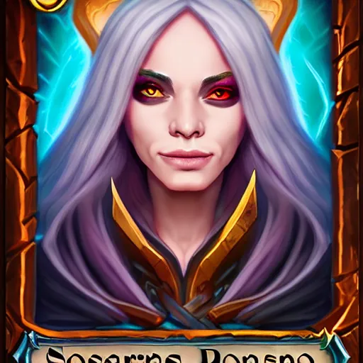 Image similar to Portrait of a sorceress, Hearthstone official trending art, exagerated accurate details, trending on MasterpieceStation in category 'Perfect same eyes'