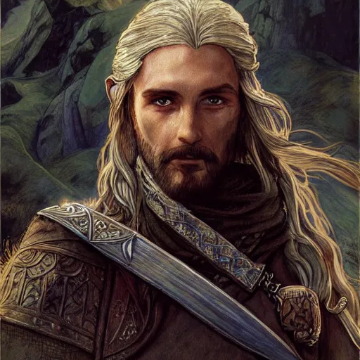 Prompt: Kethlan the elven desert bandit. Epic portrait by james gurney and Alfonso mucha (lotr, witcher 3, dnd).