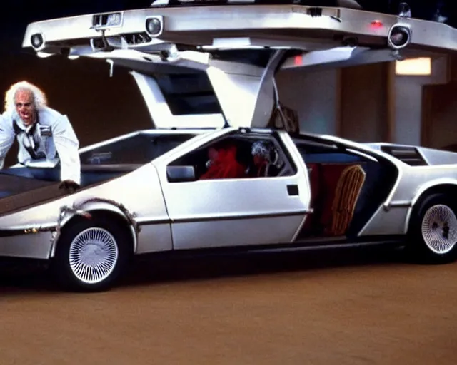 Image similar to doc brown and the delorean in a scene from star trek, the original series