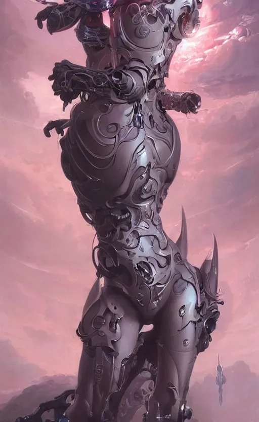 Image similar to Full lengh of a cyborg goddess by Wayne Barlowe and Peter Mohrbacher detailed sharp digital art trending on Artstation