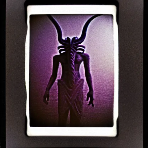 Prompt: nyarlathotep, hyperealistic detailed photography polaroid, 5 0 mm lens, motion blur, grainy image