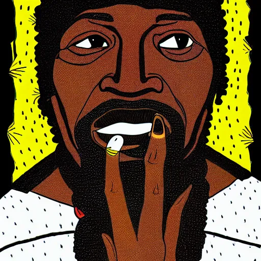 Prompt: portrait of alpha blondy by michael deforge, very detailed, 4 k