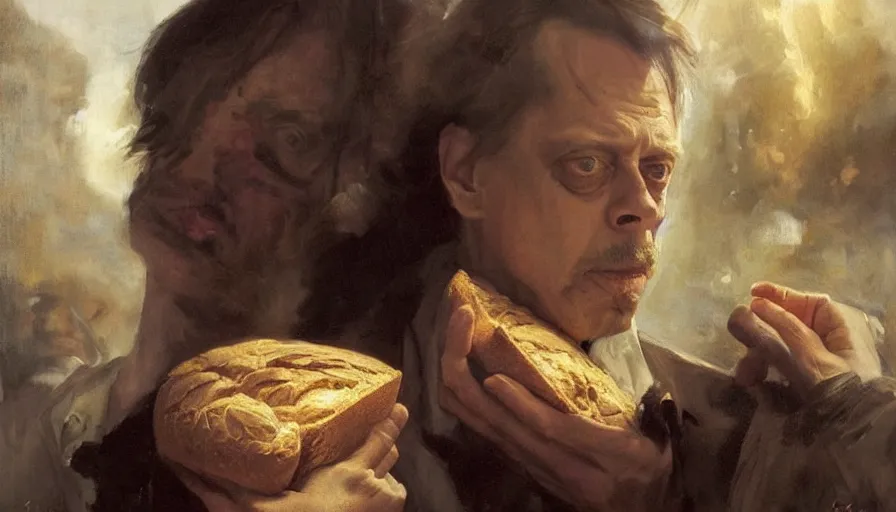 Image similar to beautiful portrait of steve buscemi as a load of bread, art by anders zorn, wonderful masterpiece by greg rutkowski, beautiful cinematic light, american romanticism thomas lawrence, greg rutkowski