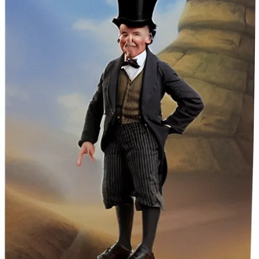 Image similar to an old halfling wearing a suit and top hat matte painting