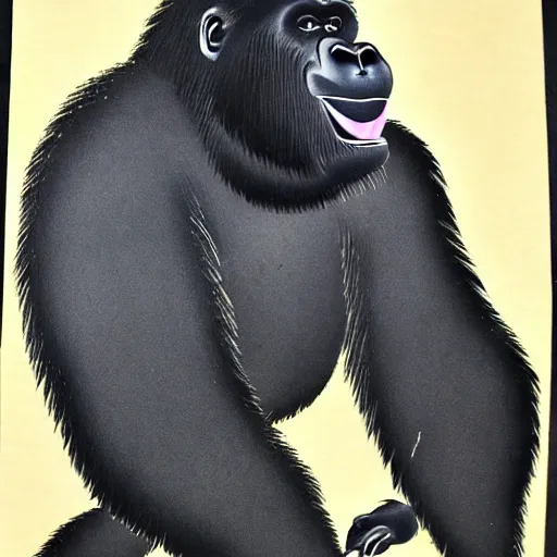 Prompt: japanese ink block painting of a gorilla, 4 k, hyper realistic, dslr, high resolution, landscape, beautiful