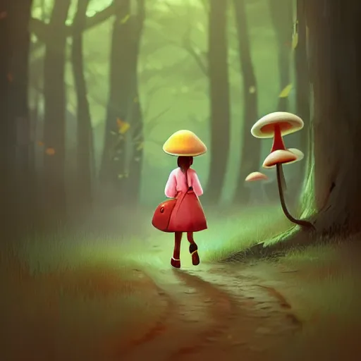 Prompt: collecting mushrooms ilustration a young girl walking in the woods collecting mushrooms, style by goro fujita, character art, sharp focus, highly detailed, artstation