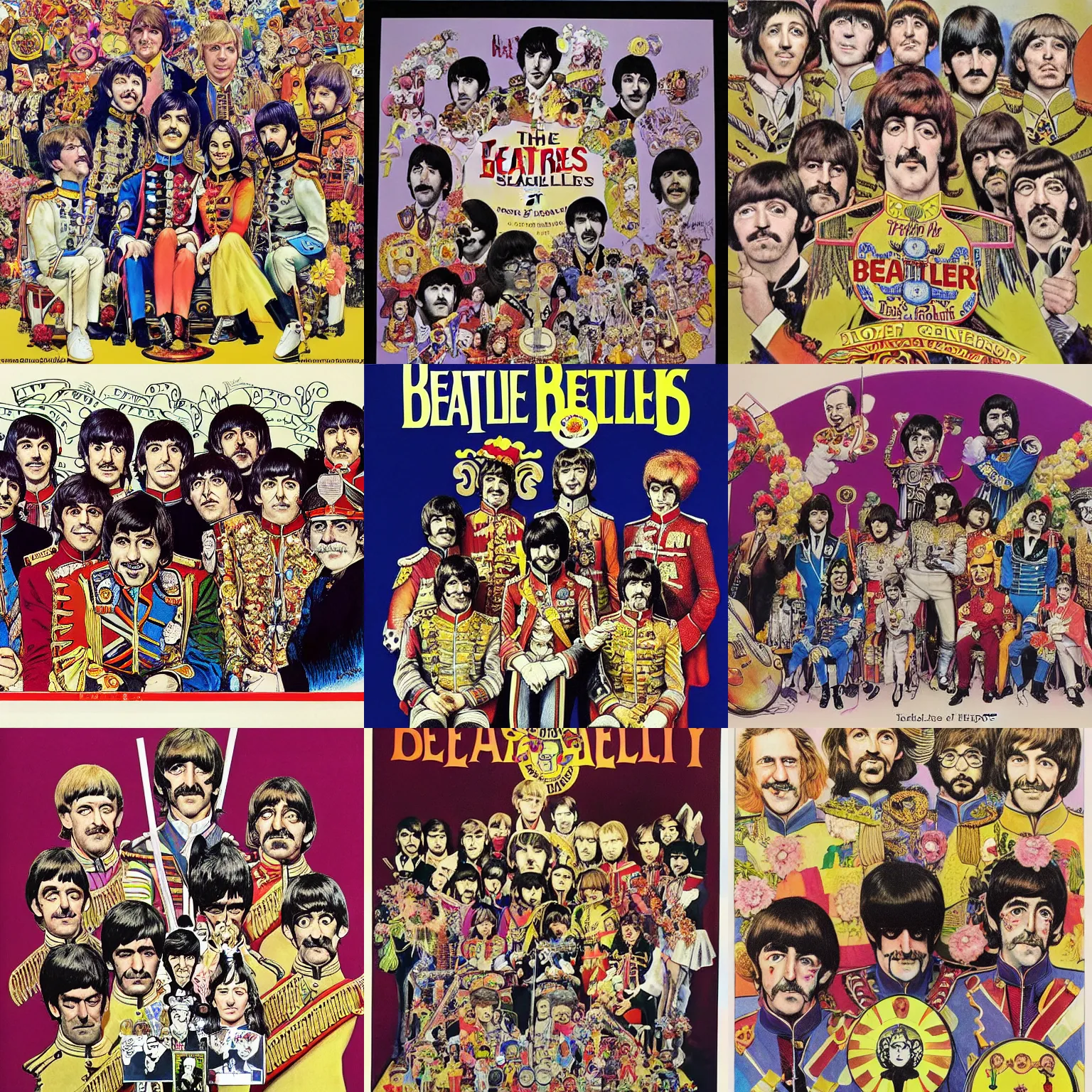 Prompt: the beatles sgt pepper's!!! by michael kaluta!!! lonely hearts club band ( 1 9 6 7 ) album cover!!!!!!!!!!!!!!!!!!!!!!!!!!!!!! by michael kaluta