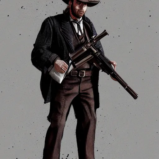 Prompt: well dressed preacher in the wild west holding a gun, 8k, artstation