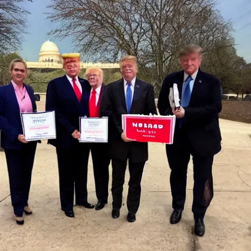 Prompt: anti - vaxxers pose with donald trump, the dictionary, the zoo