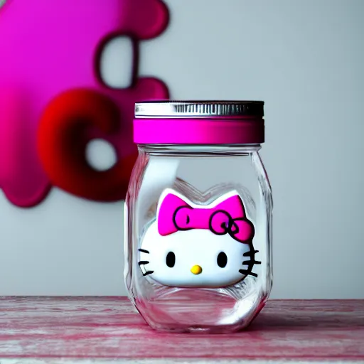 Image similar to hello kitty in a mason jar, 4 k, hyper realistic, dslr, high resolution, landscape, beautiful