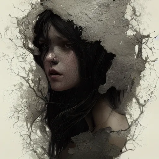 Image similar to a person dissolves into black ash, intricate, highly detailed!!, no noise, concept art, sharp focus, smooth, by Tom Bagshaw, artstation
