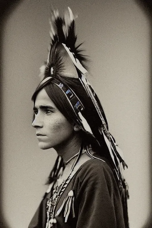 Image similar to “Photo of Native American indian woman Emma Watson, portrait, skilled warrior of the Chiricahua Apache, Lozen was the sister of Victorio a prominent Chief, showing pain and sadness on her face, ancient, realistic, detailed, emma watson”