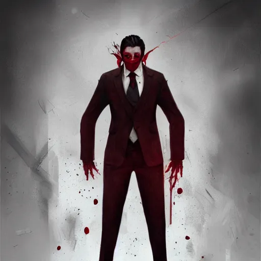 Image similar to portrait of rajesh hamal upper body in bloody business suit, blood red eyes, vampire fangs, fantasy, intricate, elegant, highly detailed, digital painting, artstation, concept art, matte, sharp focus, illustration, art by aenaluck and roberto ferri and greg rutkowski, epic fantasy, digital painting