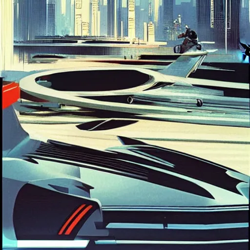 Image similar to gta : dubai, by syd mead