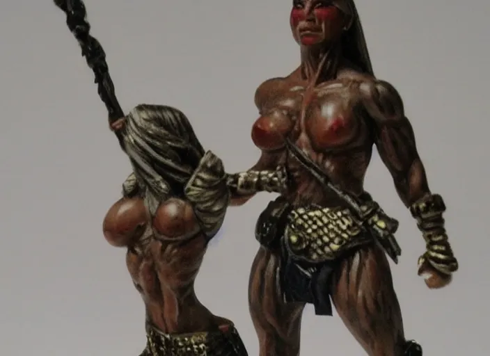 Prompt: Images on the sales website, eBay, a miniature muscular female warrior,
