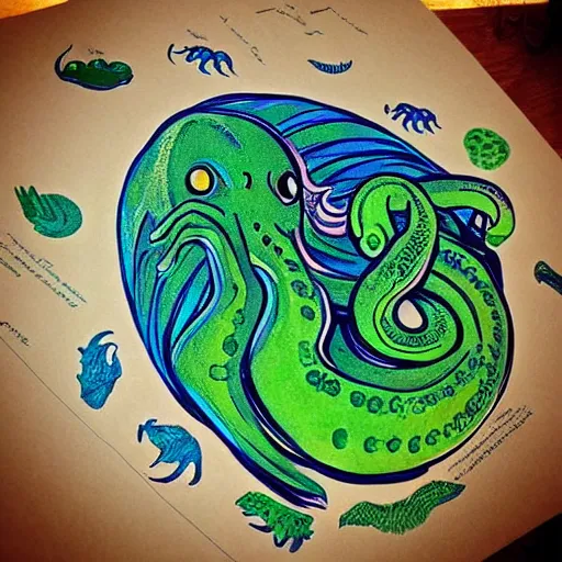 Image similar to “Cthulhu illustrated in the style of Eric Carle”