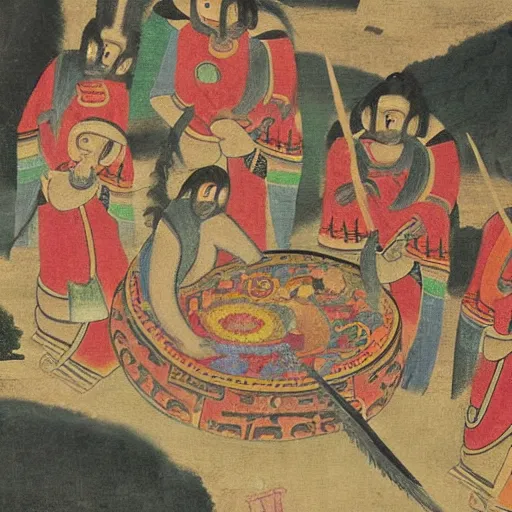 Image similar to famous painting of Sicomoore koosnoso. Xiotl on Parchment, private collection.