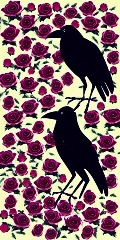 Image similar to crows made out of roses, rose crows, flower crows, crows made of flowers, muted tones, album artwork, expressionist, serene,