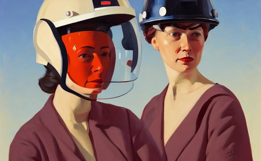 Image similar to Portrait of a woman engineer with helmet, very coherent, painted by Edward Hopper, painted by James Gilleard, airbrush, art by JamesJean