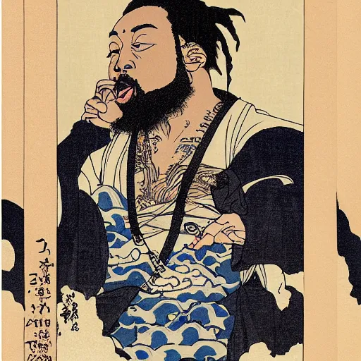Prompt: ODB from Wu-tang Clan rapping, portrait, style of ancient text, hokusai