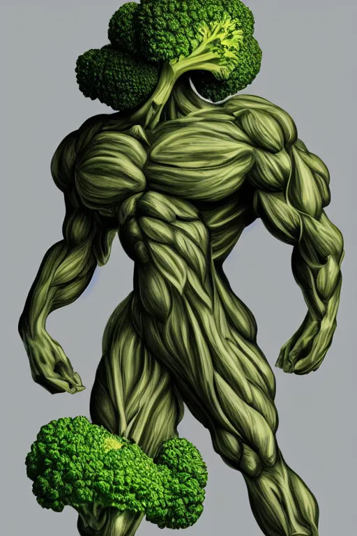 Prompt: ripped broccoli man, full body, human figure, highly detailed, digital art, sharp focus, trending on art station