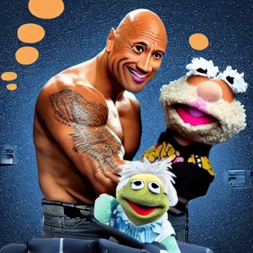 Image similar to Dwayne The Rock Johnson depicted as a muppet