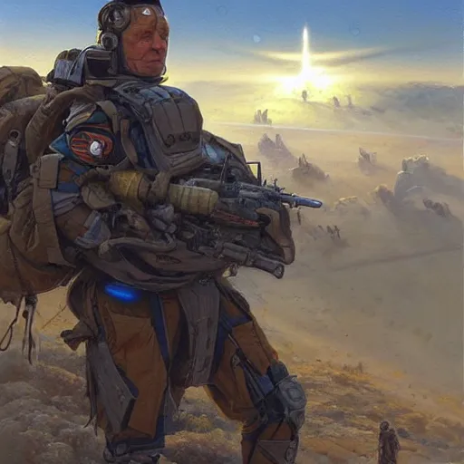 Prompt: intergalactic combat paramedic on a battlefield as a Sci-Fi character, portrait art by Donato Giancola and James Gurney, digital art, trending on artstation