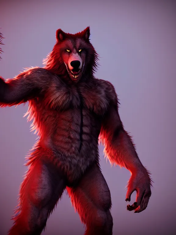 Prompt: cute handsome cuddly werewolf from van helsing unreal engine hyperreallistic render 8k character concept art masterpiece deep vibrant crimson scarlet red