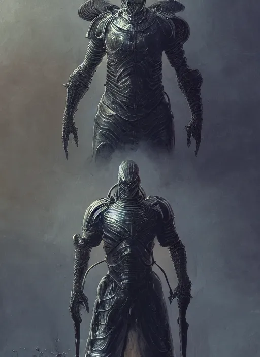 Prompt: a computer generated image of a man in armor, concept art by senior character artist, featured on polycount, antipodeans, sketchfab, unreal engine 5, artstation hd. hr giger, greg rutkowski and wayne barlowe as a diablo, resident evil, dark souls, bloodborne monster