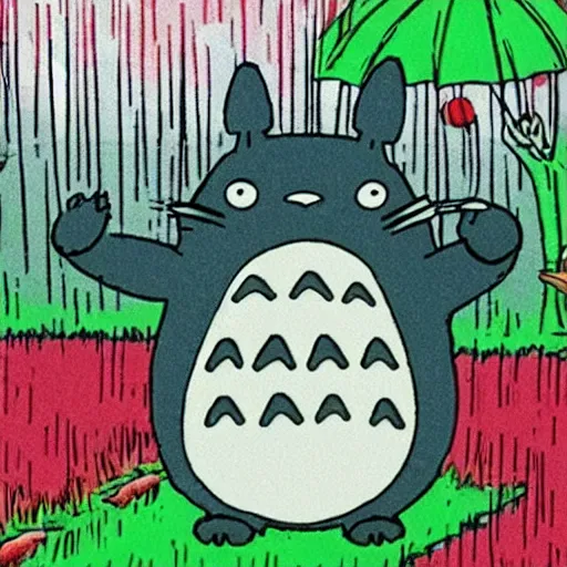 Image similar to Totoro is hailing a cab in the rain