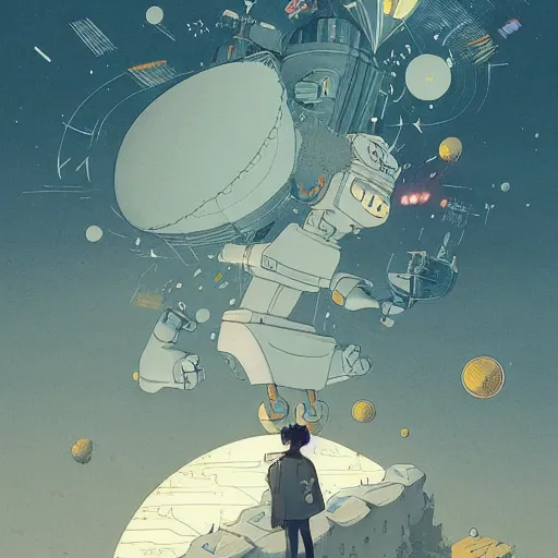 Image similar to colorful mcbess illustration of a robot trying to fox the universe, intricate complexity, by greg rutkowski, artgerm, ross tran, conrad roset, takato yomamoto, ilya kuvshinov. 4 k, beautiful, cinematic dramatic atmosphere