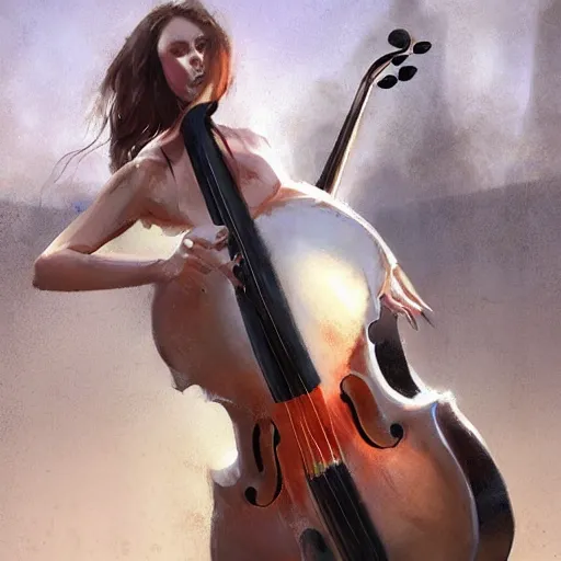 Image similar to girl hascello body as cello by greg rutkowski