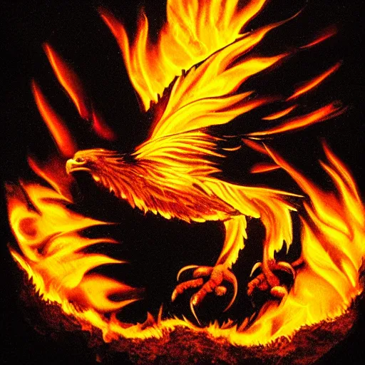 Image similar to flaming eagle in the darkness