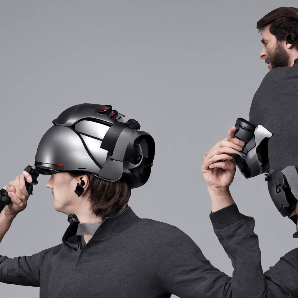 Image similar to product photo : a soundproof helmet by dyson, to be used for video calls