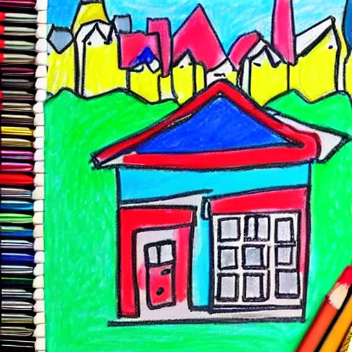 Image similar to drawing of a house by a three year old with crayons