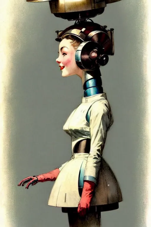 Image similar to ( ( ( ( ( 1 9 5 0 s retro future android robot flyingsaucer maid. muted colors., ) ) ) ) ) by jean - baptiste monge,!!!!!!!!!!!!!!!!!!!!!!!!!