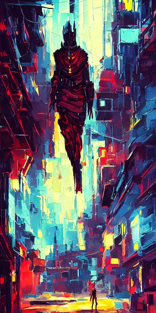 Image similar to a brilliant loose brushwork gouache painting of a cyberpunk knight by alena aenami in the style of baroque art, dynamic lighting