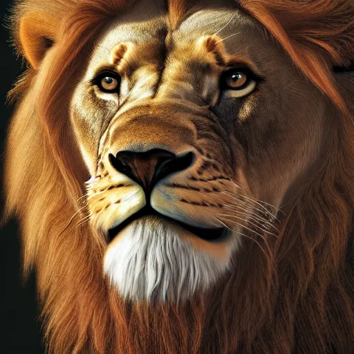 Prompt: Portrait photo of lion Aslan, artstation, position right, narnia in background