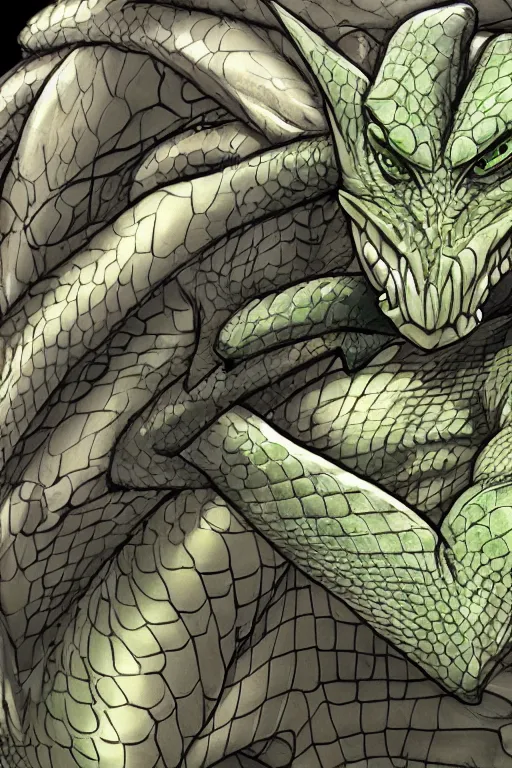 Image similar to lizardman, gray scales, anime, hd,