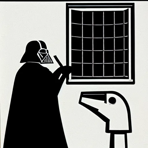 Prompt: darth vader brushing his teeth through the vent