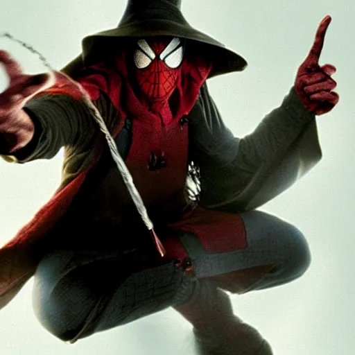 Prompt: photo of Gandalf as spiderman