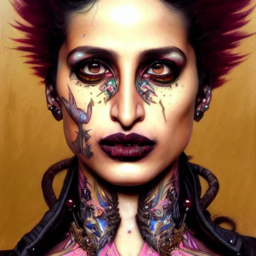 Image similar to portrait painting of iman vellani as a punk fairy, ultra realistic, concept art, intricate details, eerie, highly detailed, photorealistic, octane render, 8 k, unreal engine. art by artgerm and greg rutkowski and charlie bowater and magali villeneuve and alphonse mucha