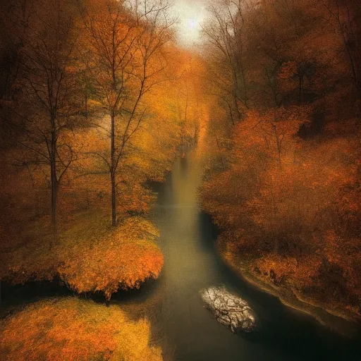 Prompt: painting of a beautiful river landscape by michal karcz., taken by a disposable camera | horror | nightmare