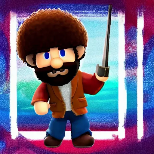 Prompt: Bob Ross character reveal for Super Smash bros ultimate