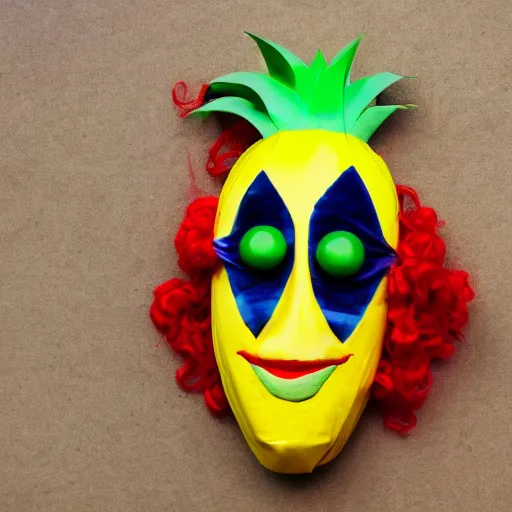 Image similar to an pineapple with a clownmask