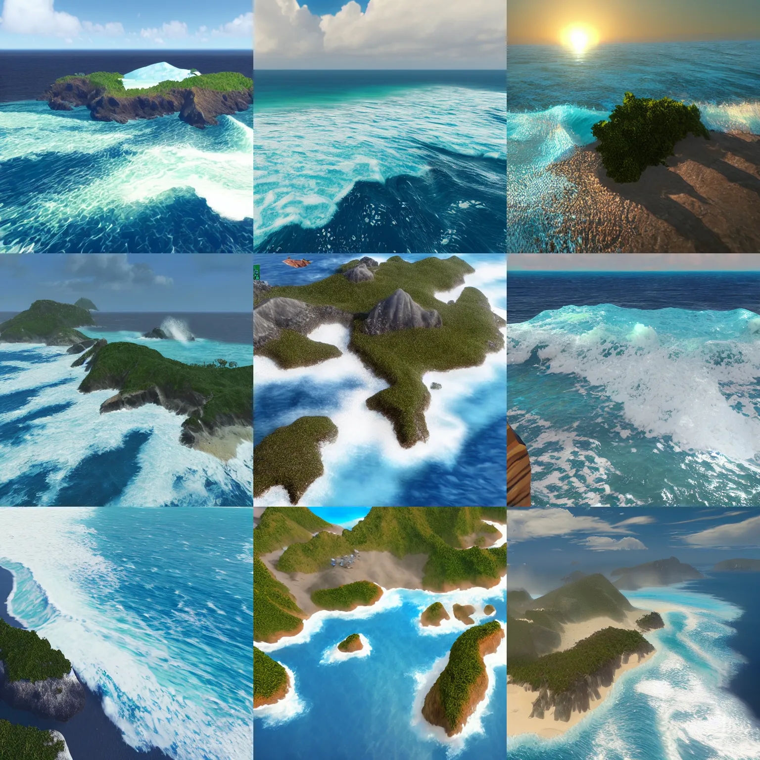 Prompt: ocean, many islands, foamy waves, high realism, unreal engine